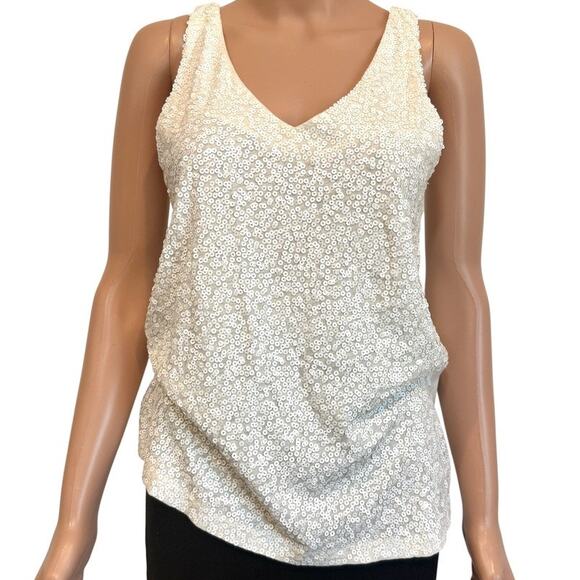 J. Crew medium ivory front sequin tank v-neck layering burnout top TS 2741 - Picture 1 of 9